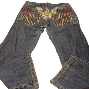 RARE Miskeen Embroidered Y2K -90's Eagle Mens Hip Hop Skater Baggy Jeans Size 40